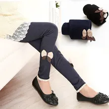 Новые детские джинсы с бантом для девочек, хлопковые кашемировые штаны, леггинсы с эластичной резинкой на талии для девочек, теплые штаны, детские штаны на зиму и весну