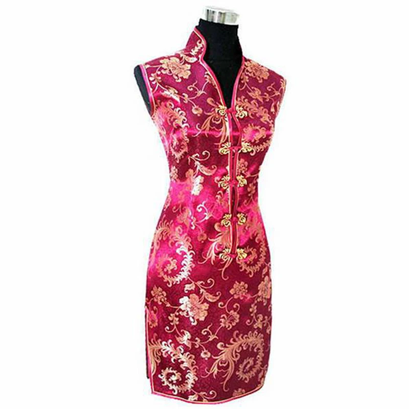 

Elegant Women Print Retro Qipao Sexy V-neck Slim Cheongsam Chinese Traditional Handmade Button Dress Business Formal Vestidos