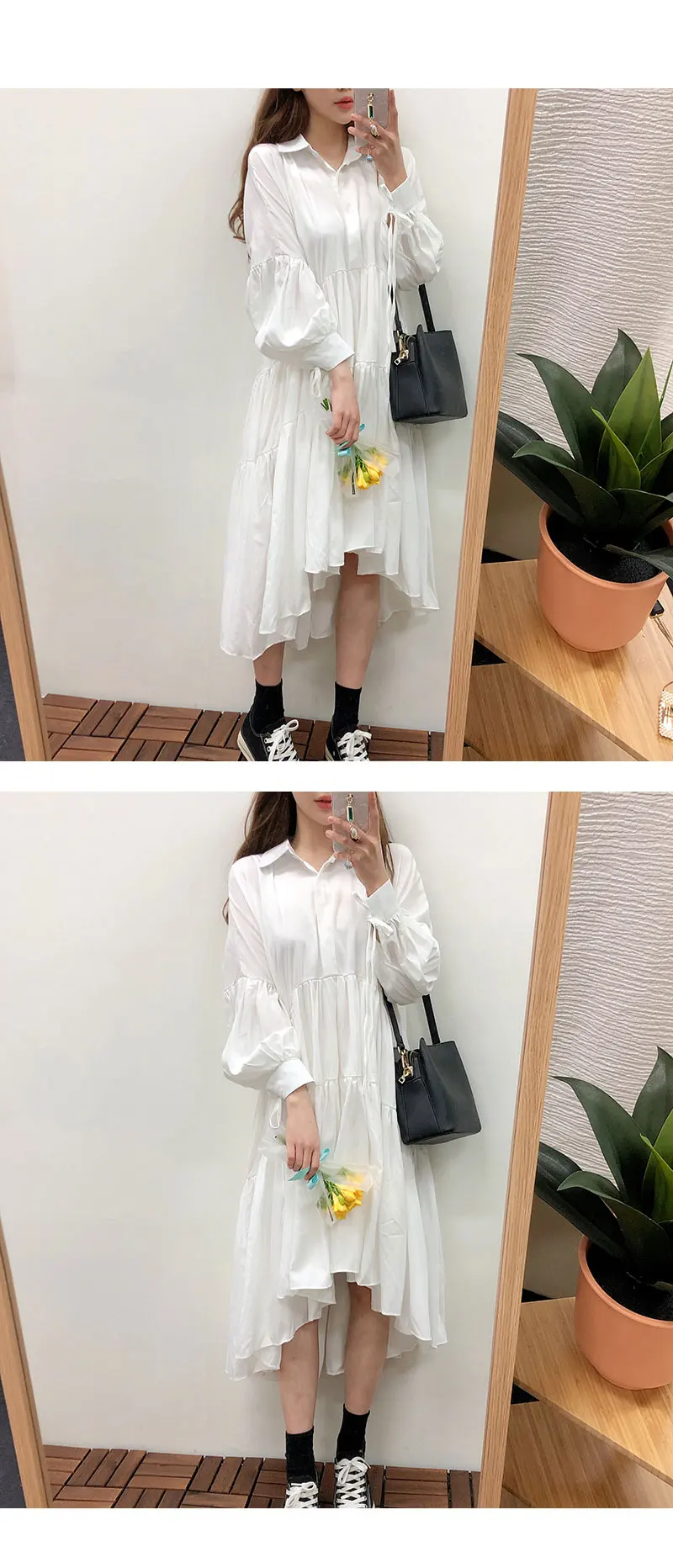 RUGOD корейское шикарное асимметричное белое длинное женское платье, элегантное платье с отложным воротником и рукавом-фонариком, макси платья, платье для вечеринок