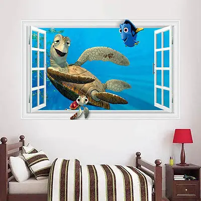 Us 1 72 23 Off Removable 3d Kids Bedroom Wall Decals Turtle Under Sea World Animal Wall Sticker Art Vinyle Wall Decals Room Decor In Wall Stickers