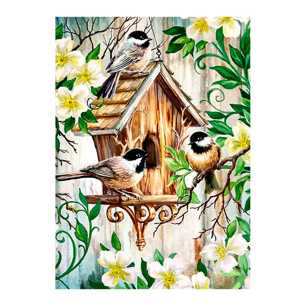 

Bird house Diamond Painting Full Round floral animal Oil painting style New DIY Sticking Drill Cross Embroidery