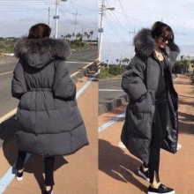 Fashion luxury thick white duck down warm Down jacket woman hooded raccoon fur large fur collar waist loose Korean's Winter Coat bosideng large raccoon fur collar fur winter slim medium long thick down coat female duck down jacket warm dark red b1401164z