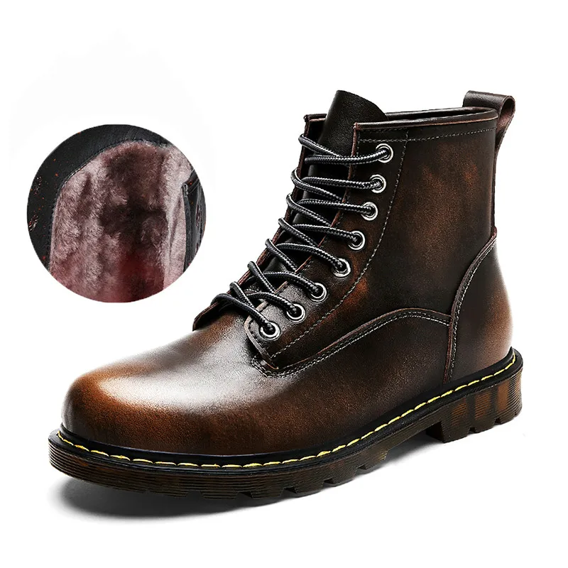 

LanLoJer High Quality Genuine leather Winter Men Warm Boots Winter Casual Boots Mart Boots Outdoor Working Boots Men Shoes