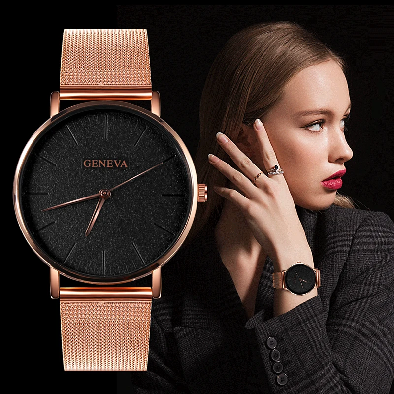 reloj mujer Geneva Top Brand Women Watches Luxury Slim Rose Gold Wristwatch Fashion Steel Mesh Strap Ladies Watch relogio femino