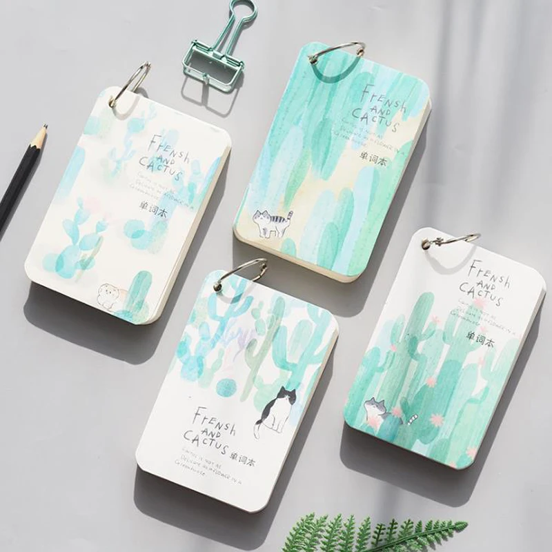 

1 Pcs Cute 110 Sheets Plant Cactus Cat Mini Vocabulary Writing Reciting Book Notebooks Plan Writing Paper Organizer Stationery