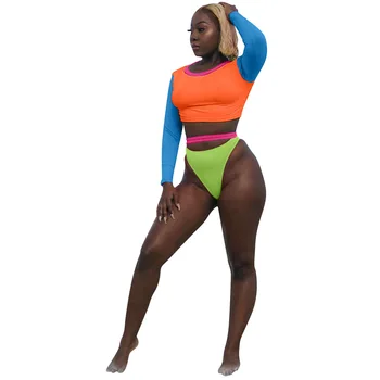 

Spring Summer Women Two Piece Set Top and Pants Plus Size Outfits Tracksuit Sweatsuit Patchwork Color Sexy Bikini Sets