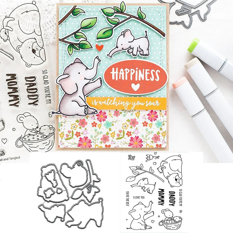 

Cute Elephant Mommy Clear Silicone Stamp Match Metal Cutting Dies Stencil For DIY Scrapbooking Decorative Embossing Cutting Die