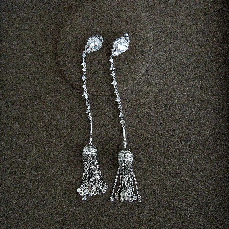 Модные Классические серьги-колокольчики с длинной кисточкой из кубического циркония ААА, Свадебные/вечерние ювелирные изделия для женщин, EC169