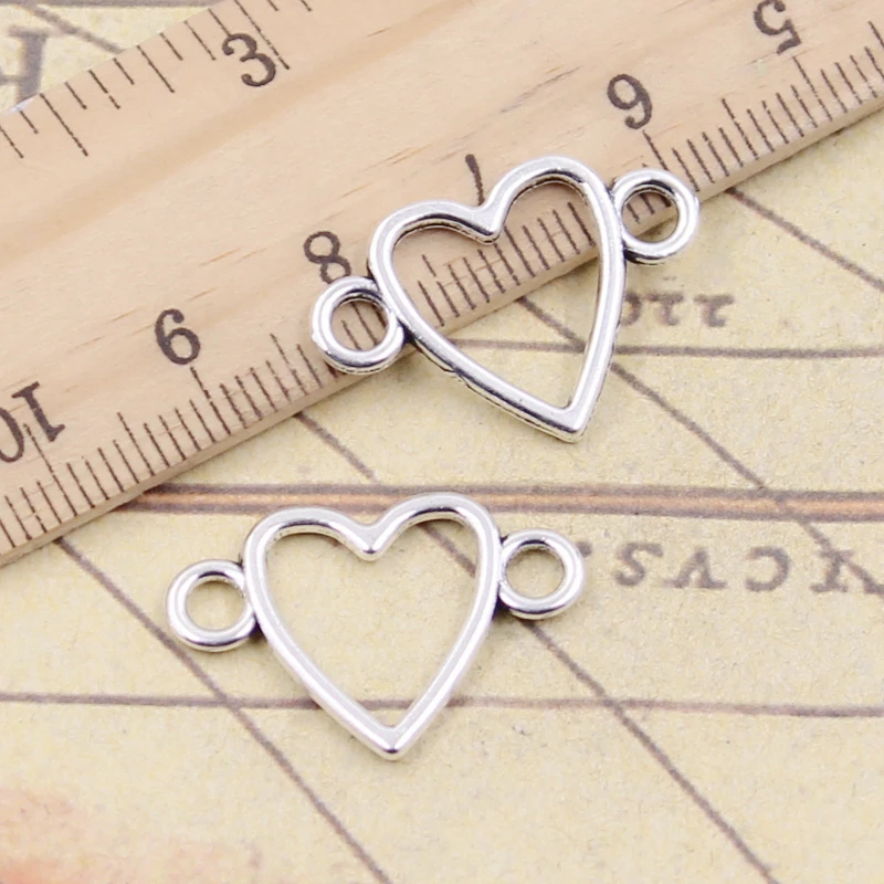 

20pcs Charms heart link connector 16x24mm Antique Silver Plated Pendants Making DIY Handmade Jewelry Factory Wholesale