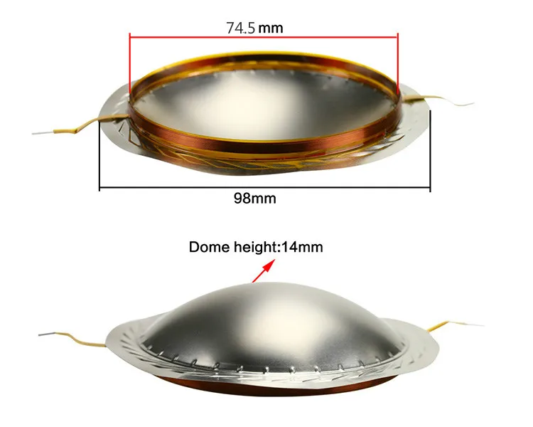 GHXAMP 75 ядерный твитер, динамик, звуковая катушка, титановая пленка, 8 Ом, 74,5 мм, ВЧ динамик, круглый провод, диафрагма для сцены, аудио, 2 шт