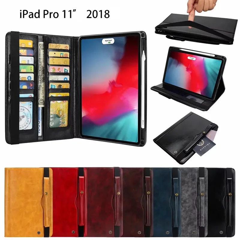 

Business Case for Apple iPad Pro 11" 2018 Stand Folio Smart Cover Auto Sleep/Wake Pencil charging Holder & Card Slot Doc Pocket