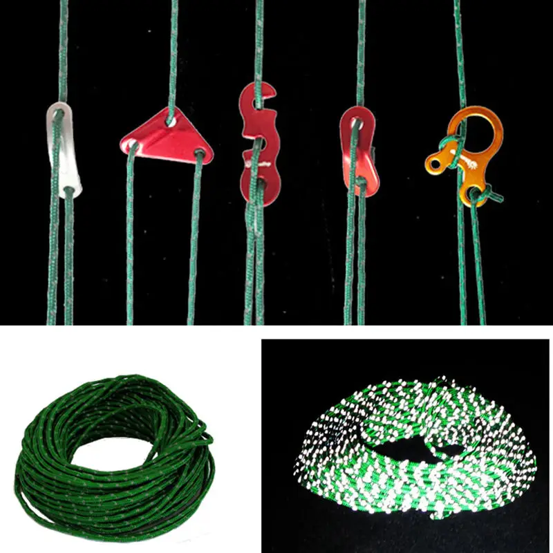 Outdoor 15m Reflective Guyline Tent Rope Camping Guy Line Paracord Cord
