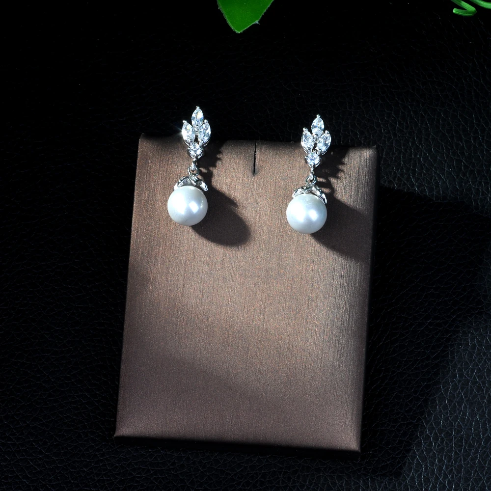 HIBRIDE Fashion Freshwater Pearl Earrings Cubic Zirconia Stone White Gold Color Earrings for Women Engagement Jewelry Gift E-11 - Image 2