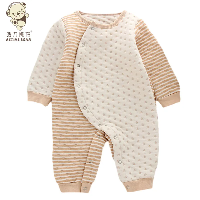 Baby Quilted Romper Jumpsuit Winter Long sleeved Buckle Unisex colored