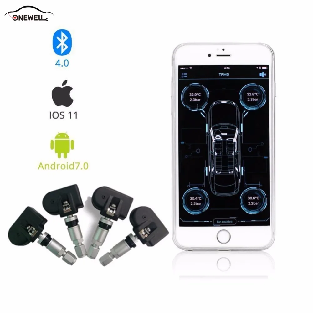 

Bluetooth 4.0 TPMS Car Tire Tire Pressure Monitoring system With 4 Sensors TPMS Alarm system For Android / IOS