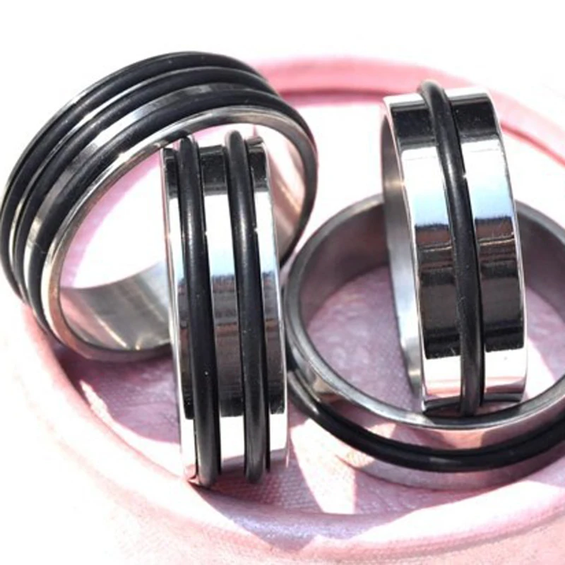 Горячая 24 шт Смешанная нержавеющая сталь черные резиновые кольца оптом мужские и женские свадебные ювелирные Кольца Подарочные 17-22 мм