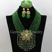 Нигерийский зеленый костюм Африканский Свадебный комплект ювелирных изделий Свадебные индийские бусины комплект ювелирных изделий WA479