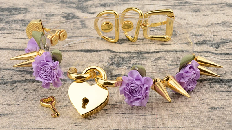 Kawaii Gothic Transparent Vinyl Choker Punk Fetish Silver Key Lockable Lock Heart Collares Romantic Flowers Spikes Spiked Choker 8