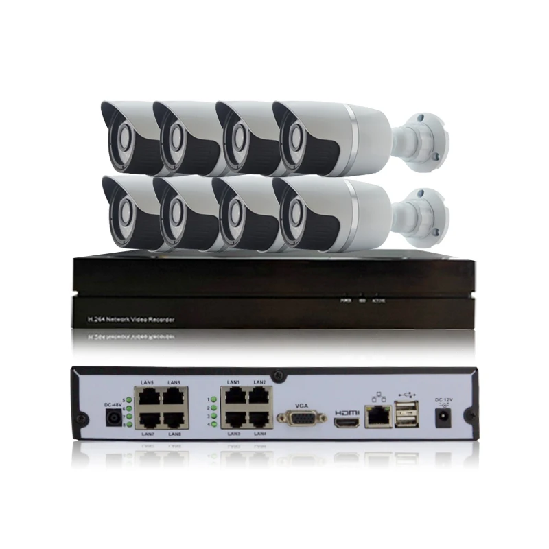 

8CH HD 720P POE IP Camera IR Night Vision Outdoor 48V POE NVR H.264 Night Vision Security P2P Onivf Monitoring Kit