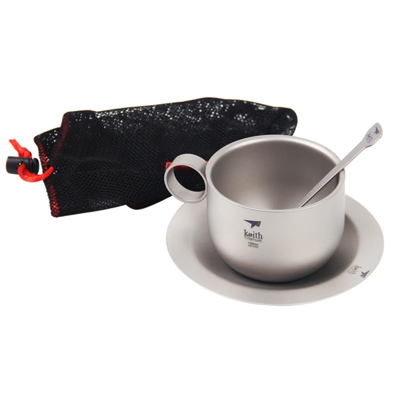 Xícara de Café Titânio ao ar Caneca de Café Água com Pote Keith Ultraleve Titanium Conjuntos Chá Livre Portátil Talheres Colher Conjunto Ti3601 150ml 17 Louça para ar livre