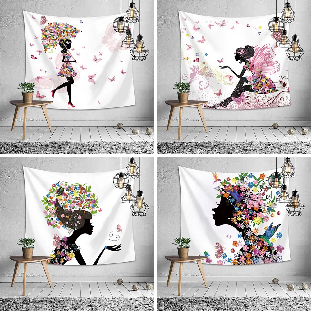

Cartoon Anime Pink Flower Fairy Girl Tapestry Wall Hanging Painting Tablecloth Beach Towel Decoration Cloth Boho Decor Blanket