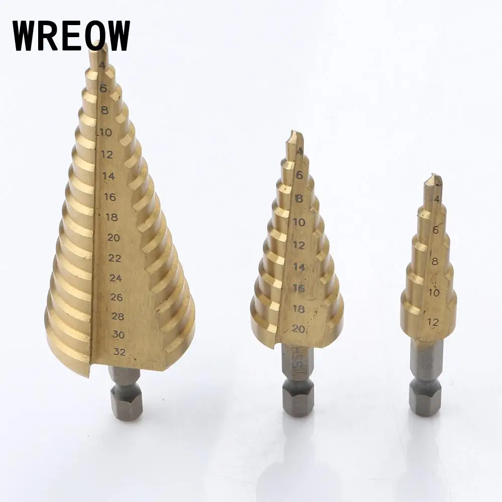 3pcs/set HSS Hex Shank Titanium Step Drill Bit Woodworking Pagoda
