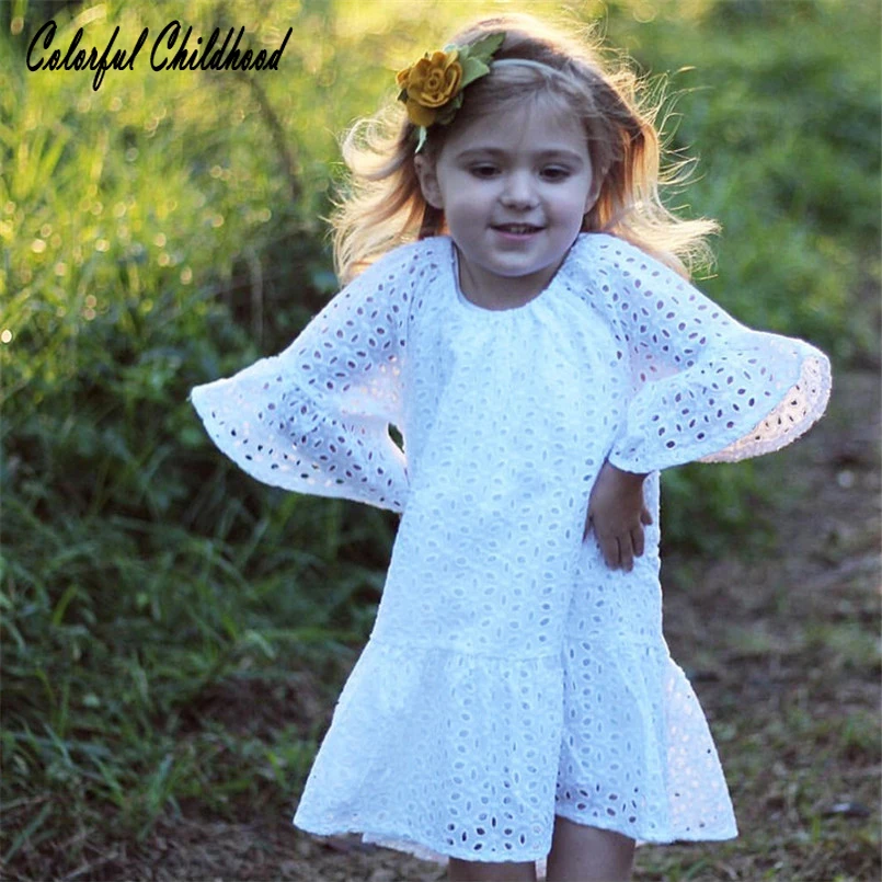 Vestido de verano 2018 para niñas, vestido blanco de playa con encaje, vestidos de manga volante niños, ropa coreana Linda para niños pequeños|Vestidos| -