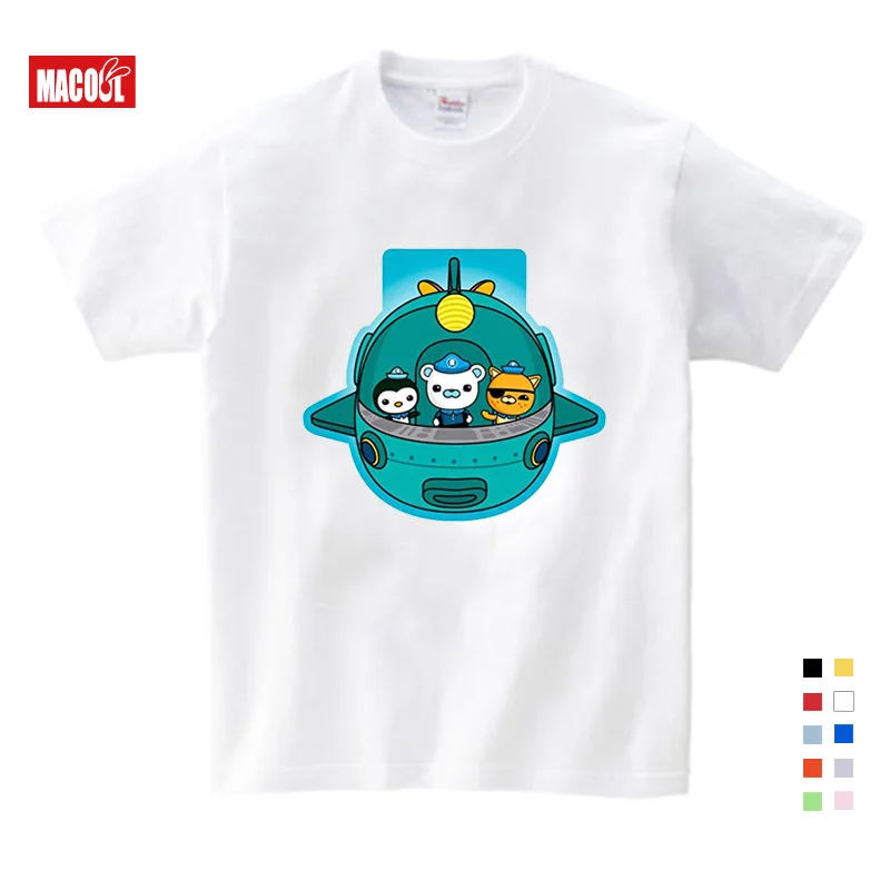 

Girls Baby Clothes for Summer Submarine Penguins Cartoon Printing T Shirt Girls Summer Clothes Short White Cotton T-shirts 3T-9T