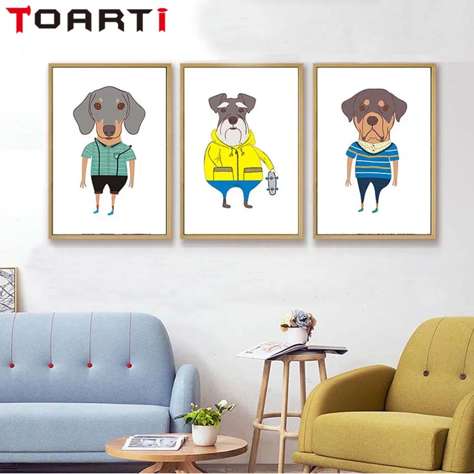 Dogs Wear Clothes Different Style Wall Art Colorful Cartoon Posters&Prints Nursery Painting Modern Pictures Kids Room Home Decor (3)