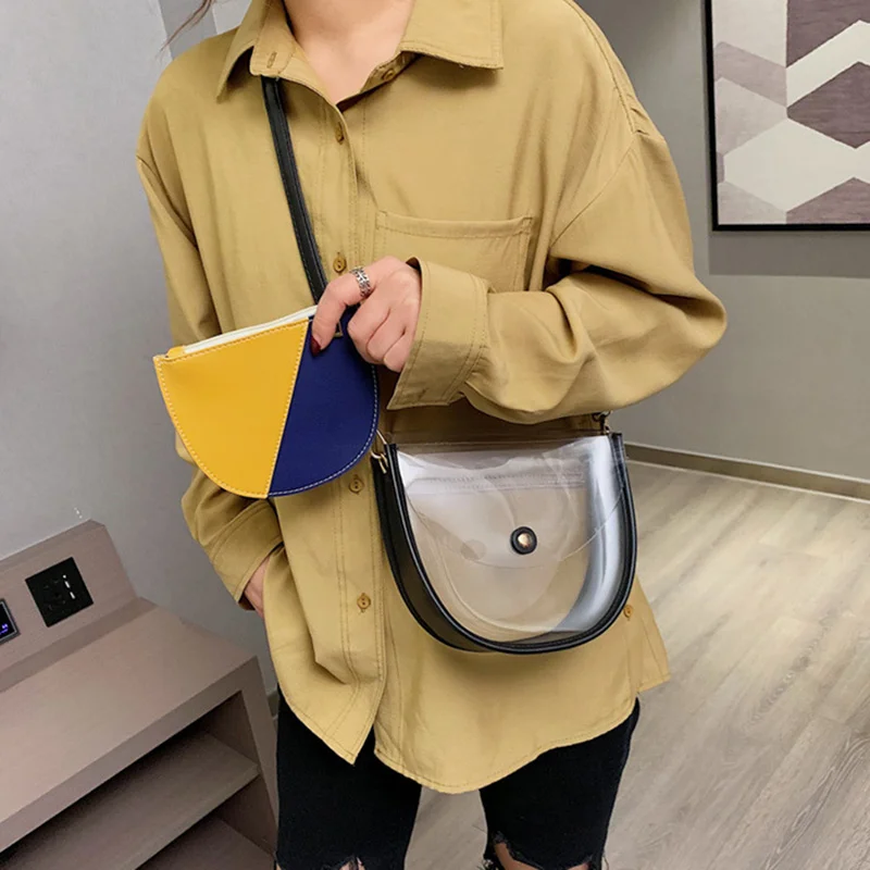 

2019 New Fashion Women Waterproof Transparent Single Shoulder Bag Stiching Color Handbag for Summer WML99