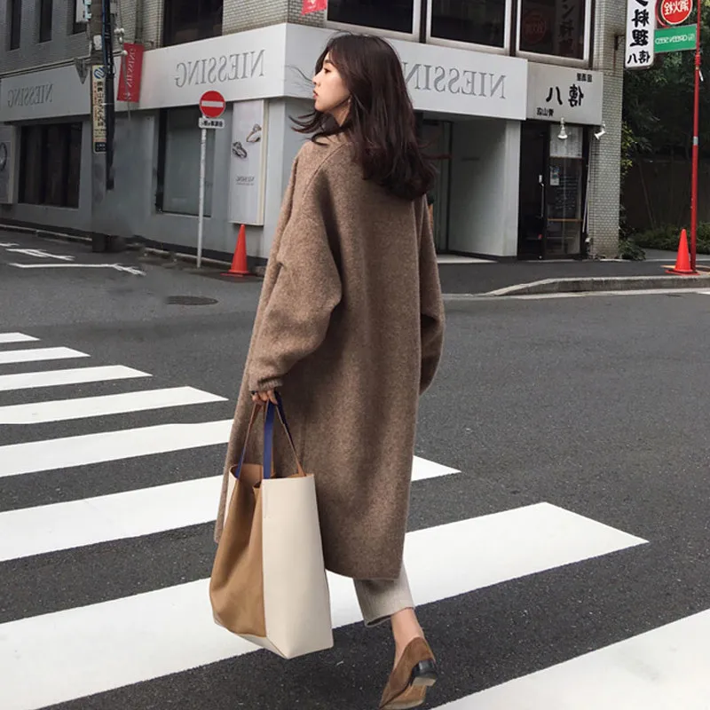 

2018 New Autumn Winter Lazy Long Paragraph Knit Cardigan Coat Female Loose Sweater Cardigan Coat Women's Spring Jackets X48