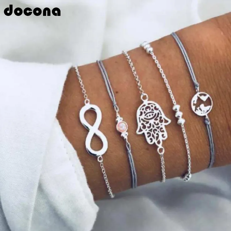 

Docona Boho Star Moon Gold Color Crystal Gem Chain Multi Layer Bracelet Set For Women Ladies Charm Adjustable Bracelet C17304