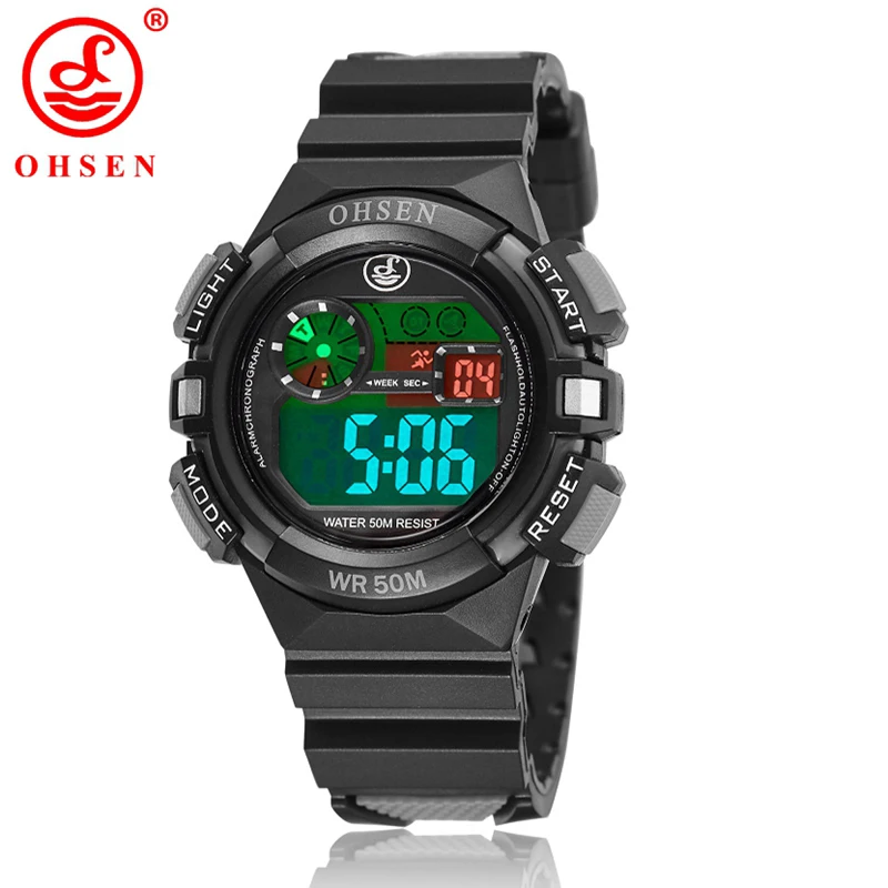 

OHSEN Sport Watches for Kid Plastic Watch Strap Children Waterproof Digital Alarm Stopwatch Multifunction Wristwatch 1610