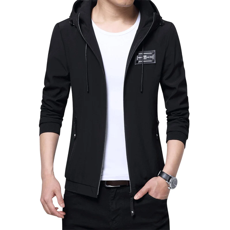 

BROWON Brand Men's Jacket Autumn Regular Fit Hooded Outerwear Badge Design Streetwear Jackets for Men 2018 Men Coat