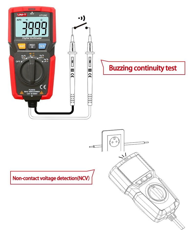 UNI-T UT125C цифровой карманный мультиметр DMM Электрический измеритель NCV тест AC DC напряжение тока резистор конденсатор Тест er Multimetro