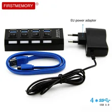 USB 3,0 концентратор Высокоскоростной 4 порта USB3.0 с DC 5 В/2A порт питания индивидуальные вкл/выкл переключатели USB разветвитель концентратор для MacBook ноутбука ПК