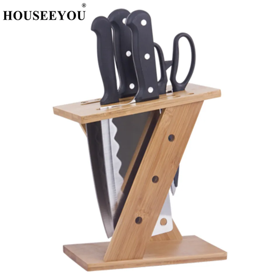 HOUSEEYOU Kitchen Bamboo Knife Holder Knives Blocks Storage Rack Shelf