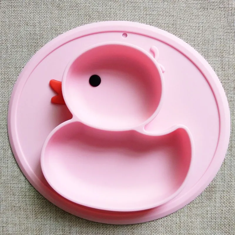 Cute Cartoon Animals Duck Silicone Feeding Food Anti-slip Plate Tray Dishes Food Holder for Baby Toddler Kid Children Bowl - Цвет: pink