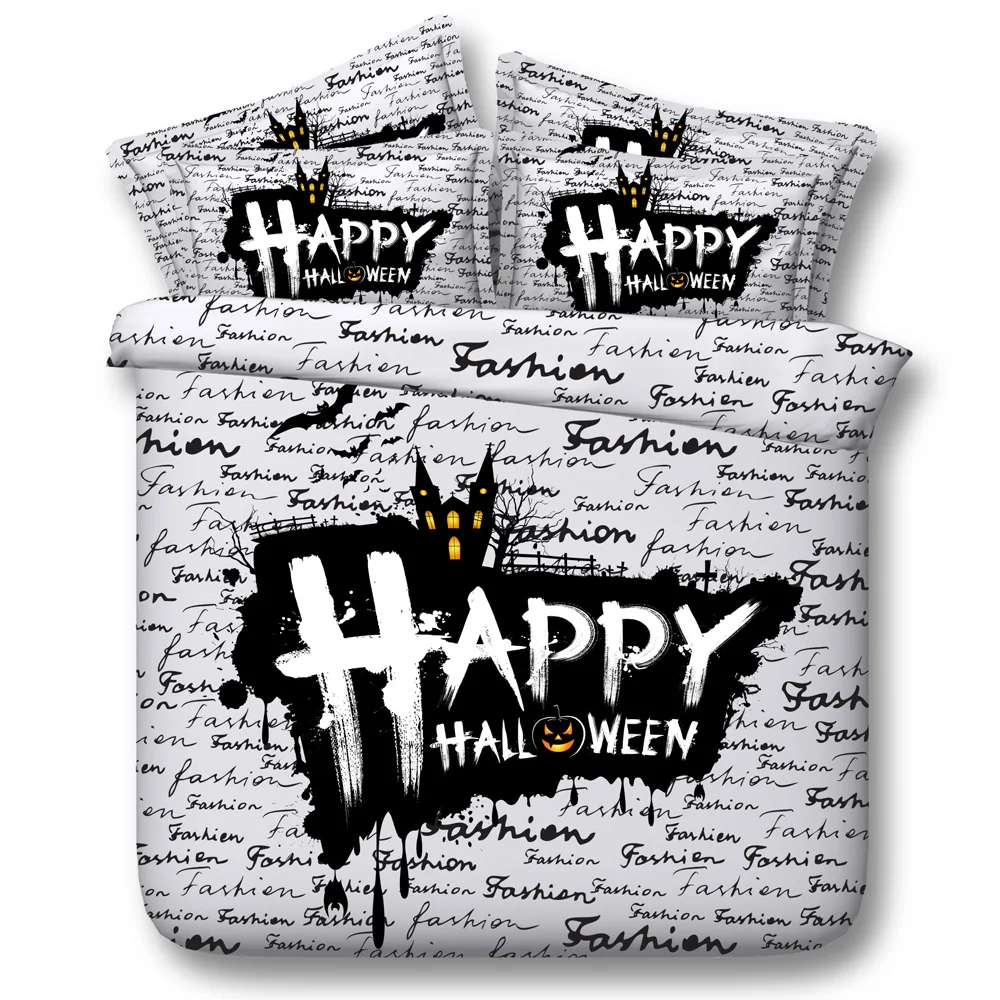 

halloween bed linens black white letter 3d print duvet comforter cover queen twin bedding sets 3/4pc full king sizes 500tc boys