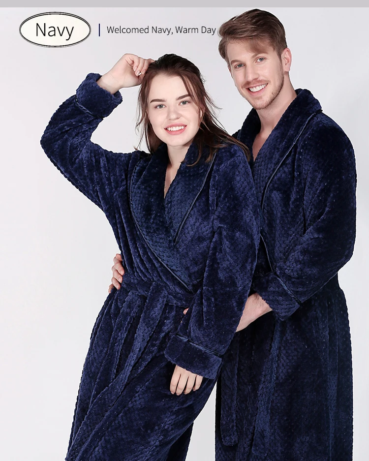 Men Women Winter Extra Long Thicken Grid Flannel Warm Bath Robe Luxury Soft Thermal Bathrobe Mens Dressing Gown Male Sexy Robes