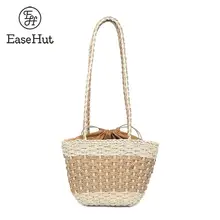 EaseHut Handmade Bohemian Straw Beach Bag for Women Woven Girls Messenger Crossbody Bag Beach Holiday Rattan Shoulder Bag Bolsa