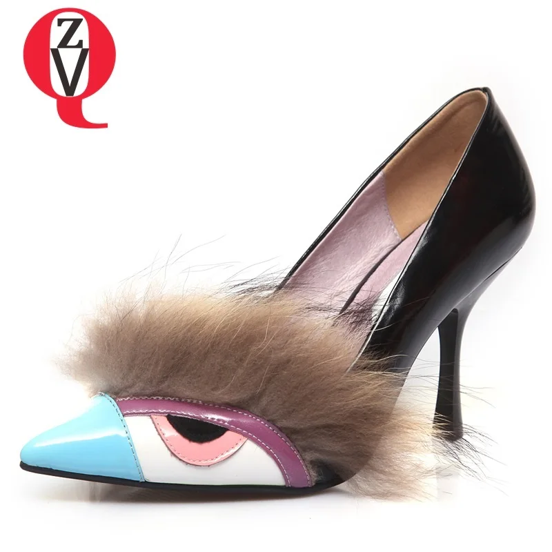 

ZVQ shoes woman spring new fashion sexy mixed colors high quality genuine leather women pumps outside 9.5 cm thin heels shoes