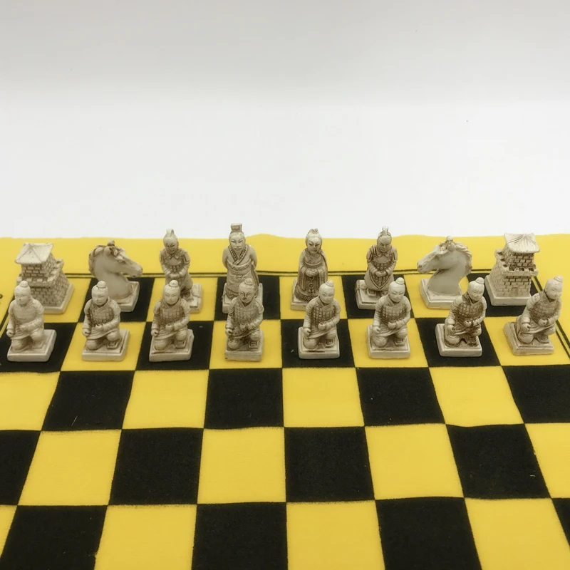 Yernea Antique Chess Set Imitation leather Chessboard China Terracotta Army Modelling Chess Pieces Board Game Of Go Table game board game magnetic chess set wooden chess