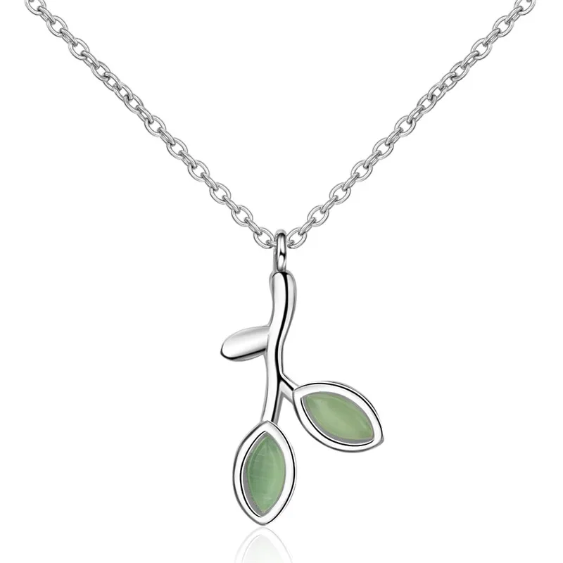 

TJP Trendy Leaf Crystal Pendants Necklace For Women Jewelry Fashion 925 Sterling Silver Necklace Girl Christmas Gift For Lover