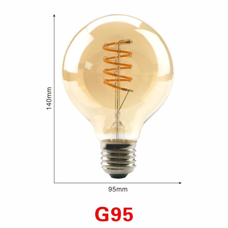 LARZI затемнения Edison лампа 4 Вт 40 Вт 220V Ретро Винтаж светодиодный спираль лампа накаливания светильник лампочка 2200K C35 T10 T45 A19 A60 ST64 G80 G95 G125 - Цвет: G95 E27 4W