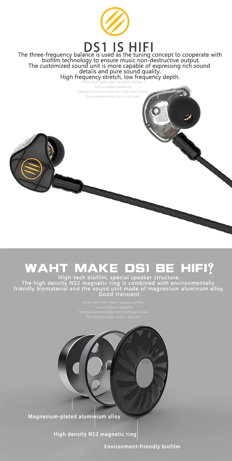 BGVP DS1 наушники с шумоподавлением Hifi DJ Hybrid technology In Ear Monitor High Fidelity MMCX наушники