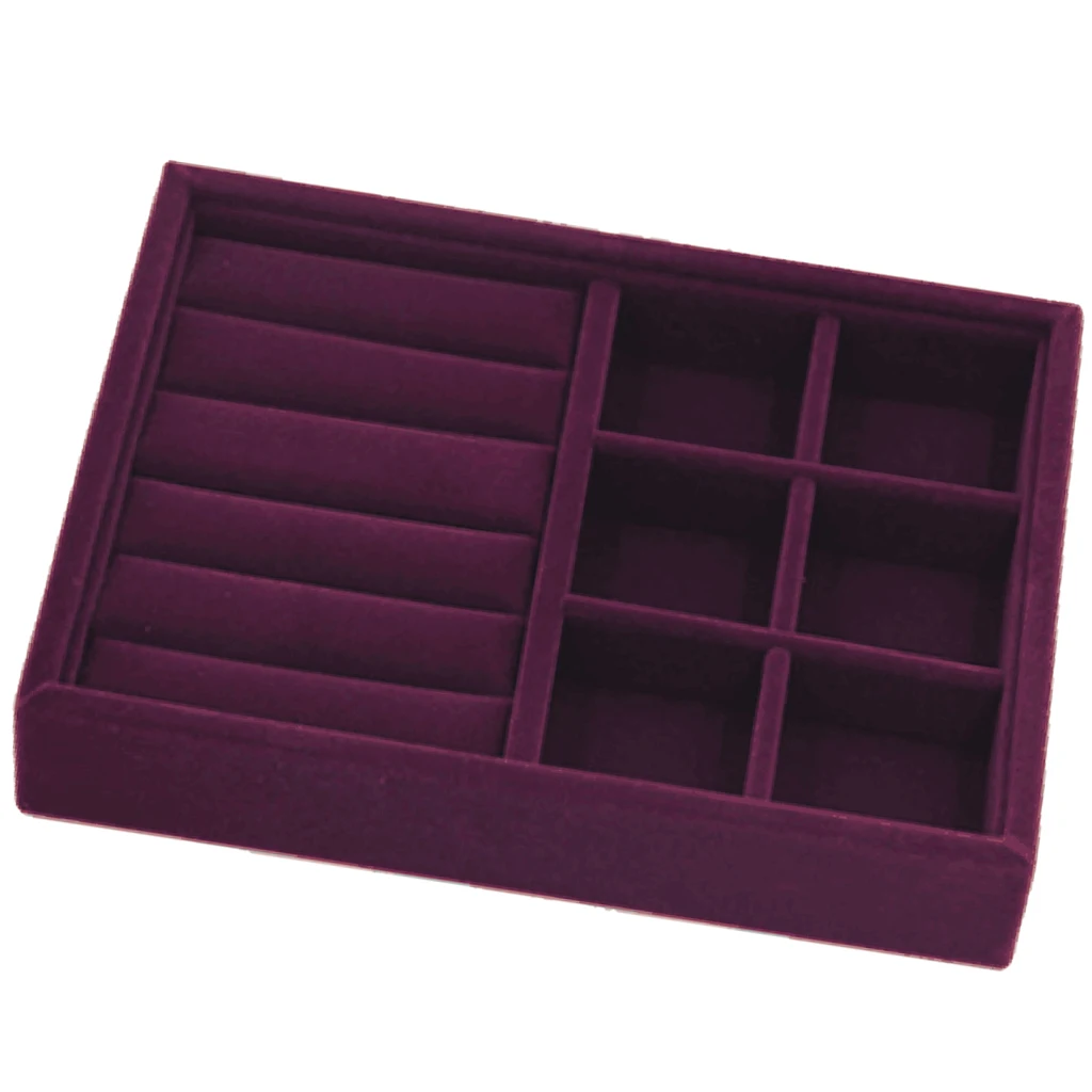 Elegant Purple Velvet Stackable Jewelry Display Tray Case Holder Organizers