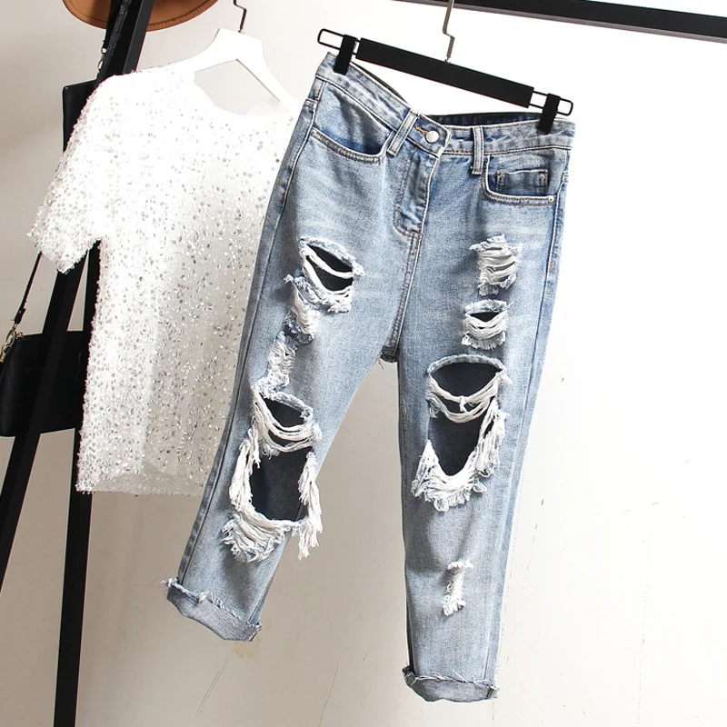 

Jeans For Women High Waist Harem Mom Jeans 2019 Summer Autumn Plus Size 4XL Vintage Ripped Hole Jeans Denim Pants