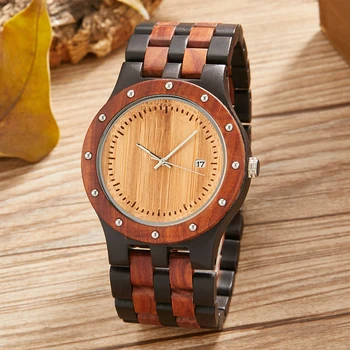 

Original Bamboo Watch Male Rose Wood Men's Wooden Quartz Wrist Watches Wooden Dial Retro Red Black Band Men Wristwatches Clock