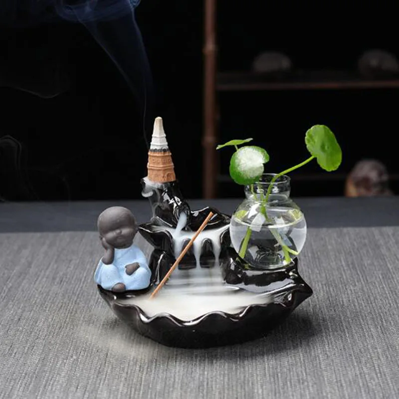 

Backflow Stick Incense Burner Monk Tower Incense Burner Hydroponics Glass Vase Creative Desktop Ornaments Tea Pet Home Decor